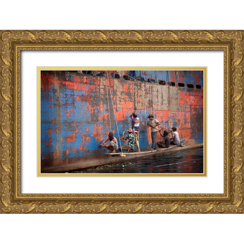 Workers Of Shipyard - 7195 Gold Ornate Wood Framed Art Print with Double Matting by Garik