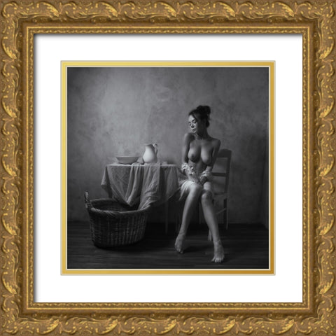 Sitting By The Table Gold Ornate Wood Framed Art Print with Double Matting by Franke, Ruth