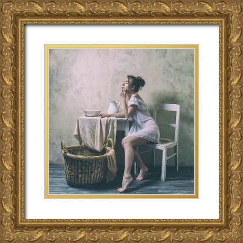 The Laundress Gold Ornate Wood Framed Art Print with Double Matting by Franke, Ruth