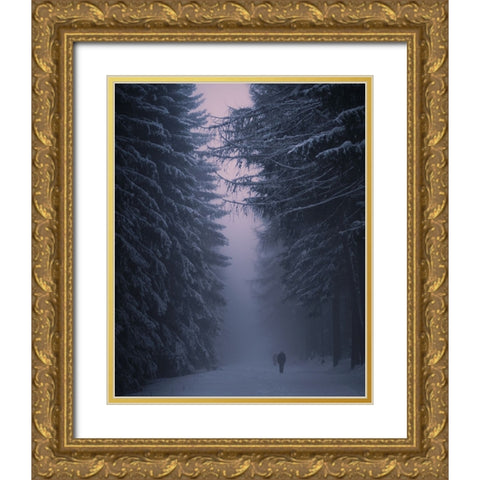 Winter Night Gold Ornate Wood Framed Art Print with Double Matting by Vukmanov, Adam
