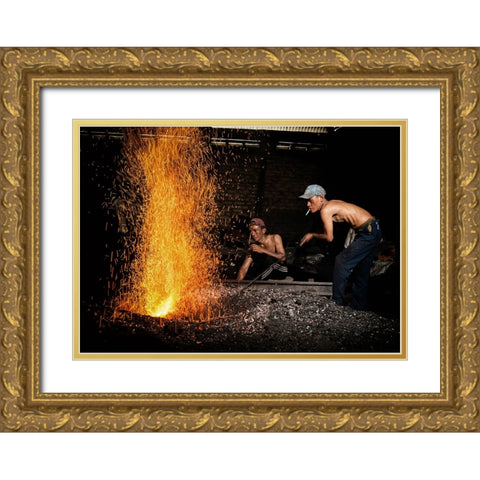 At Work 2 Gold Ornate Wood Framed Art Print with Double Matting by Yuk Kong, John