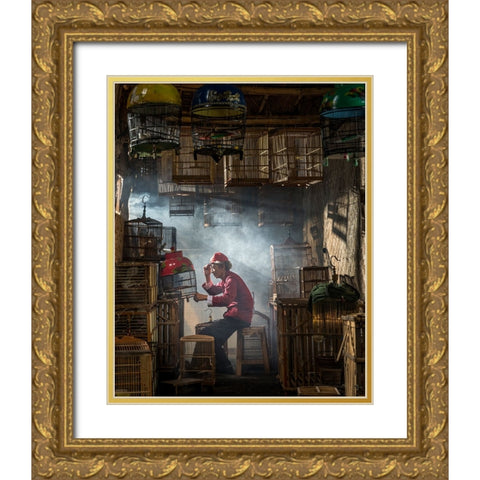 Bird Market Gold Ornate Wood Framed Art Print with Double Matting by Fifi, Magdalena