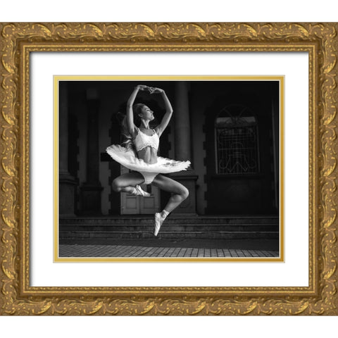 Ballerina Is Posing 6 Bw Gold Ornate Wood Framed Art Print with Double Matting by Nanev, Vasil