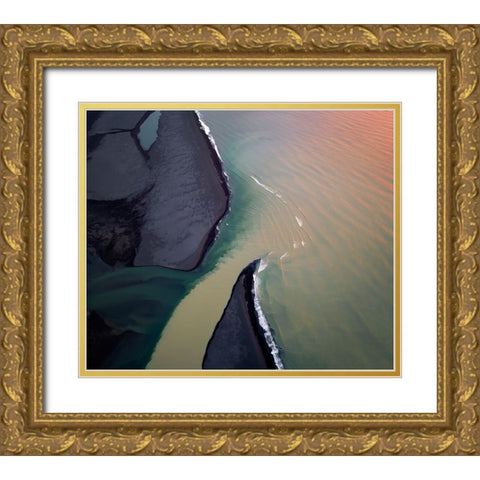 RIVer Mouth In Sunrise Light Gold Ornate Wood Framed Art Print with Double Matting by Dou, Shenshen