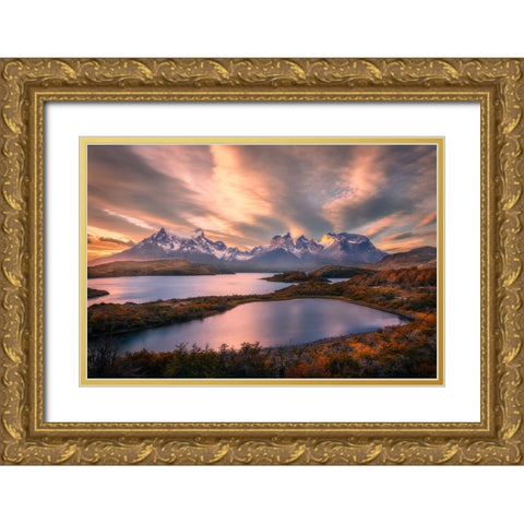 Autumn At Torres Del Paine Gold Ornate Wood Framed Art Print with Double Matting by And Hongchao, Gu