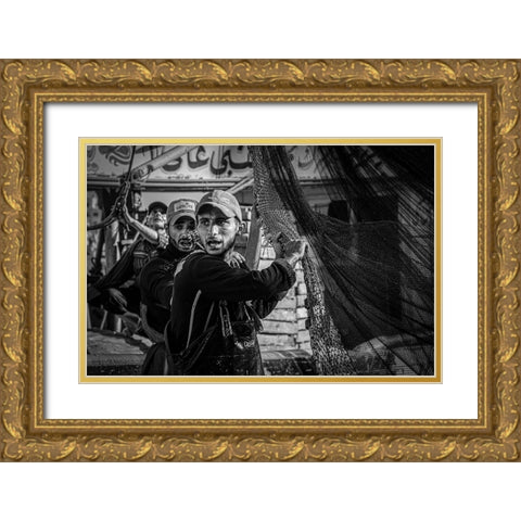 Fishermen Gold Ornate Wood Framed Art Print with Double Matting by Elsharma, Yasmin