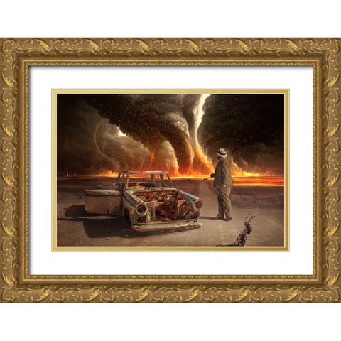 Firestorm Gold Ornate Wood Framed Art Print with Double Matting by Egger, Marcel