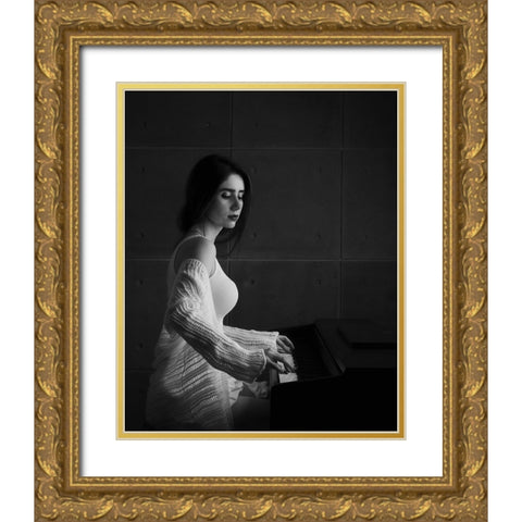 Iranian Female Instrumentalists (Piano) Gold Ornate Wood Framed Art Print with Double Matting by Keramati, Saeed