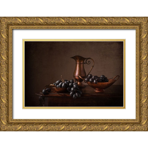 Black Grapes Gold Ornate Wood Framed Art Print with Double Matting by Perfoncio, Margareth