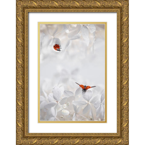 Ladybug Among Flowers Gold Ornate Wood Framed Art Print with Double Matting by Jacobs, Lydia