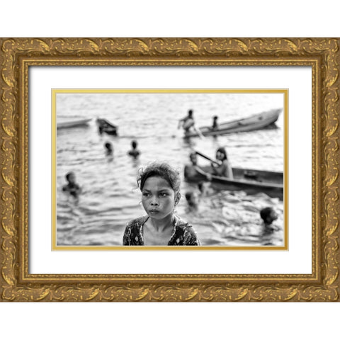 Life On The Water Gold Ornate Wood Framed Art Print with Double Matting by Long, Kieron