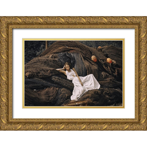 Aira Gold Ornate Wood Framed Art Print with Double Matting by Koiki