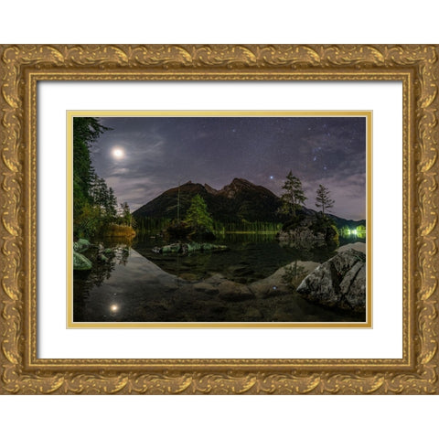 Hintersee Night Gold Ornate Wood Framed Art Print with Double Matting by Keller
