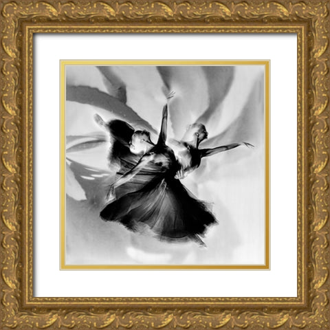 Dance In Black And White Gold Ornate Wood Framed Art Print with Double Matting by Pansky, Rachel