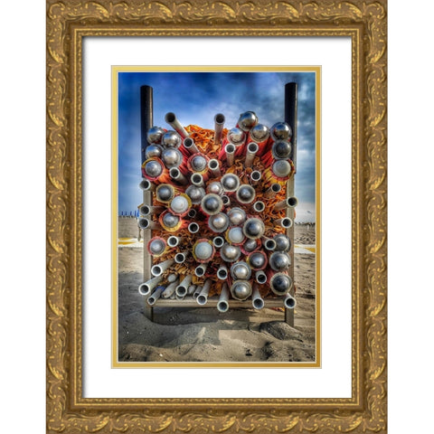 ...On The Beach Gold Ornate Wood Framed Art Print with Double Matting by Bissacco, Alberto