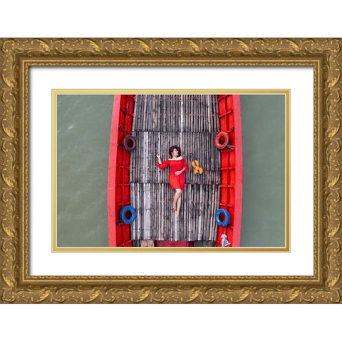 Red Gold Ornate Wood Framed Art Print with Double Matting by Khan Ronnie, Azim
