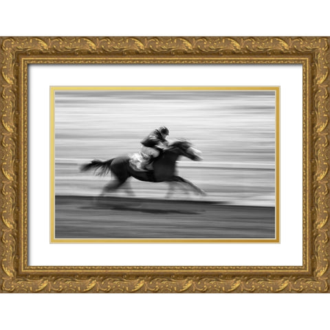 Horse Racing 5 Gold Ornate Wood Framed Art Print with Double Matting by Zhou, Steven