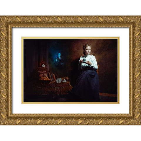 The Haunted Man Is Visiting Her. Gold Ornate Wood Framed Art Print with Double Matting by Mighorst, Ineke