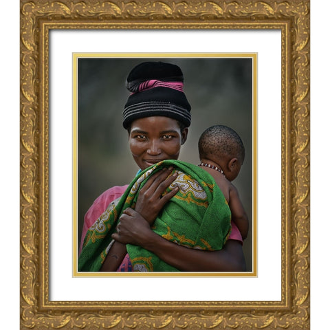 MotherS Smile Gold Ornate Wood Framed Art Print with Double Matting by Perovich, Irene