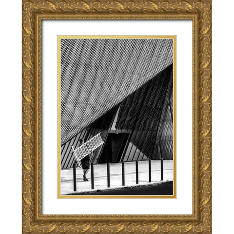 Man With A Ladder. Gold Ornate Wood Framed Art Print with Double Matting by Niemiec, Anna