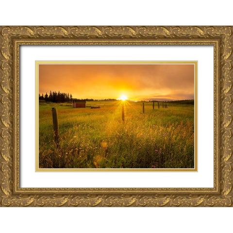 The Sun Is Rising Gold Ornate Wood Framed Art Print with Double Matting by Yu, Wenjin