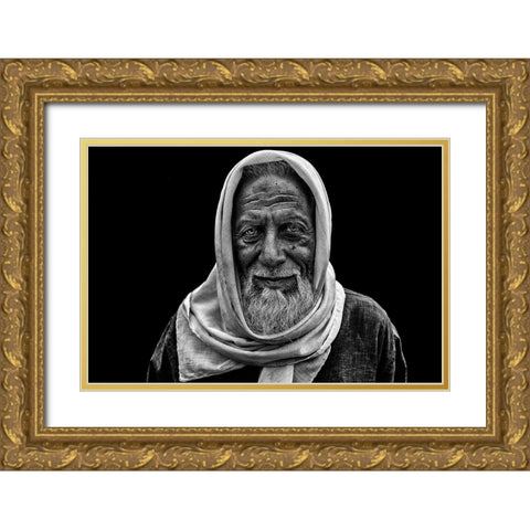 Smile Of An Old Man Gold Ornate Wood Framed Art Print with Double Matting by P Roy, Partha