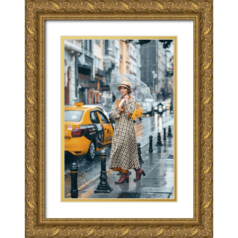 Under The Rain! Gold Ornate Wood Framed Art Print with Double Matting by Behzadi Boroujeni, Amir