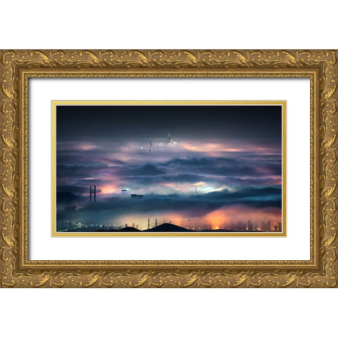 The Waves Are Choppy Over The City Gold Ornate Wood Framed Art Print with Double Matting by Cui, Yuan
