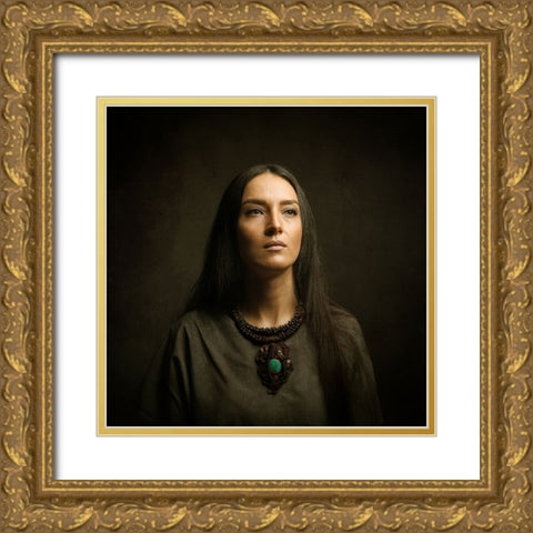 Persian Girl Gold Ornate Wood Framed Art Print with Double Matting by Hasheminasab, Moein