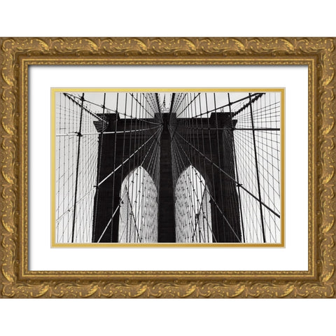 Brooklyn Bridge Gold Ornate Wood Framed Art Print with Double Matting by Martin, Rikard