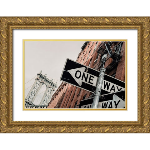 Manhattan Bridge One Way Gold Ornate Wood Framed Art Print with Double Matting by Martin, Rikard