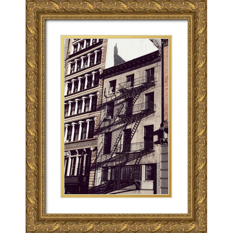 New York City Fire Escapes Gold Ornate Wood Framed Art Print with Double Matting by Martin, Rikard