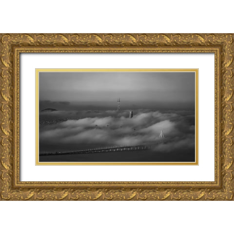 Thick Fog Rolling Over Bay Bridge Gold Ornate Wood Framed Art Print with Double Matting by An, Anna