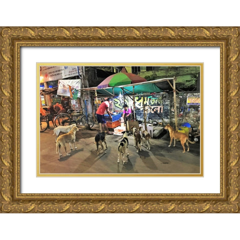 The Chicken Shop-And Its Customers. Calcutta. Gold Ornate Wood Framed Art Print with Double Matting by Sengupta, Santanu