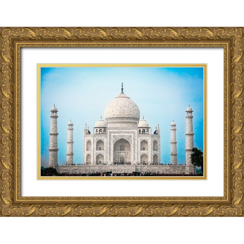 Taj Mahal Gold Ornate Wood Framed Art Print with Double Matting by Amro