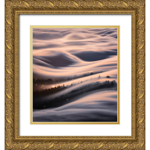 The Dancing Wave Under The Moon Gold Ornate Wood Framed Art Print with Double Matting by Li, Jinghua