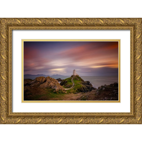 Ynys-Llanddwyn Lighthouse Gold Ornate Wood Framed Art Print with Double Matting by Zhen Yu, James