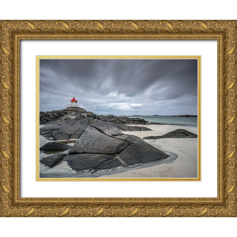Lighthouse At Eggum Gold Ornate Wood Framed Art Print with Double Matting by Goossens, Henk