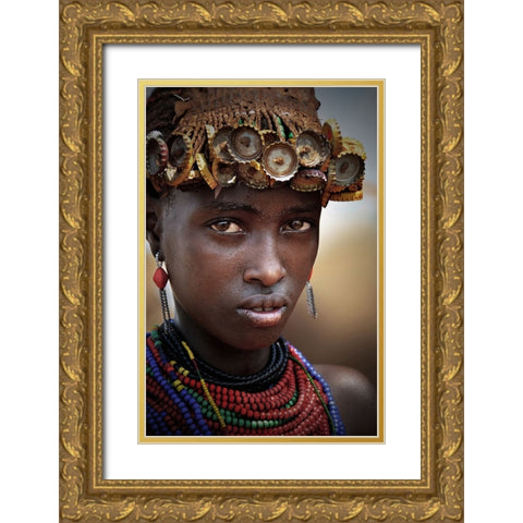 Dassenech Girl Gold Ornate Wood Framed Art Print with Double Matting by Perovich, Irene