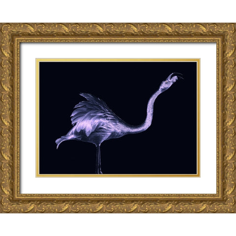 Silver Flamingo Gold Ornate Wood Framed Art Print with Double Matting by Tsikiridis, Georgios