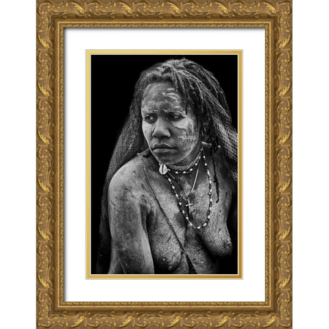 Papua Woman Gold Ornate Wood Framed Art Print with Double Matting by Muliani Hartojo, Angela
