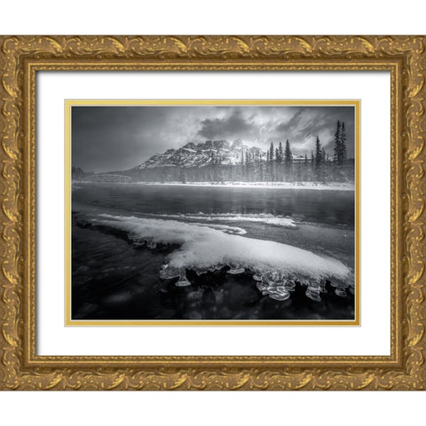 Melting RIVer Flowing By Mountains Gold Ornate Wood Framed Art Print with Double Matting by And Hongchao, Gu