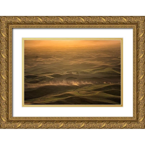 The Palouse In The Morning Gold Ornate Wood Framed Art Print with Double Matting by Wang, Ti