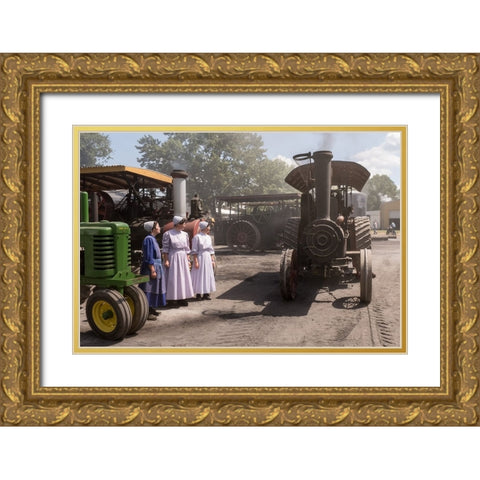 Three Mennos And A Tractor Gold Ornate Wood Framed Art Print with Double Matting by A. Malek, Stan