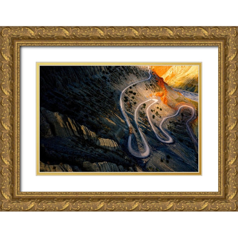 Return From Grazing Gold Ornate Wood Framed Art Print with Double Matting by Konglingming