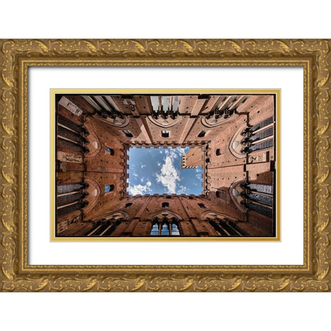 Looking up the Torre del Mangia Gold Ornate Wood Framed Art Print with Double Matting by Echteld, Michael