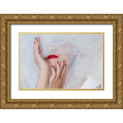 Scarlet in White Gold Ornate Wood Framed Art Print with Double Matting by Zhao, Emma