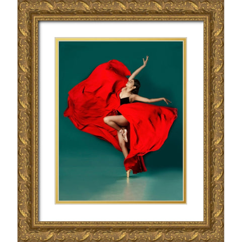 BALLERINA Gold Ornate Wood Framed Art Print with Double Matting by Chattopadhyay, Debasish