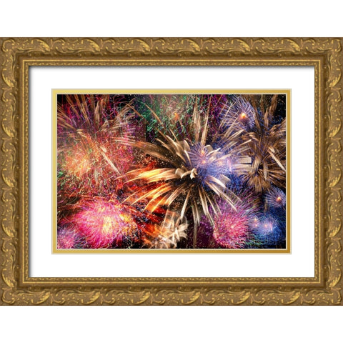 fireworks dance Gold Ornate Wood Framed Art Print with Double Matting by Taneda, Toshio
