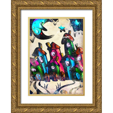 The moon is awake in the city Gold Ornate Wood Framed Art Print with Double Matting by Kulik, Rafal